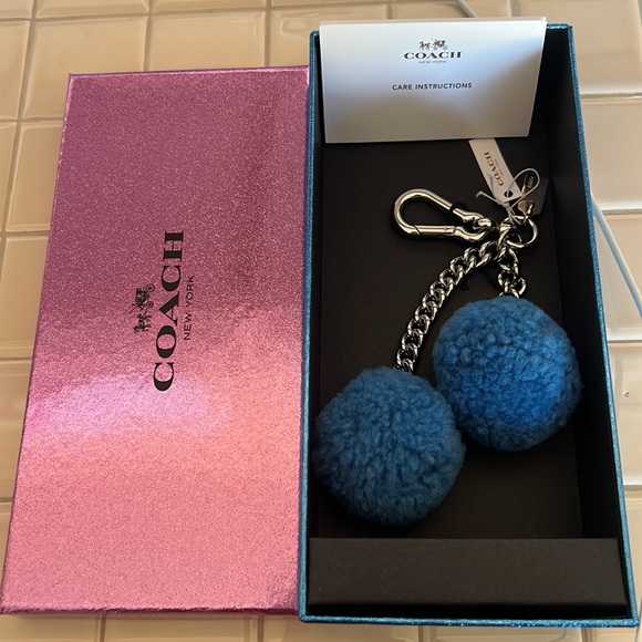 Coach Accessories - COACH POM POM BAG CHARM, BLUE ONLY
